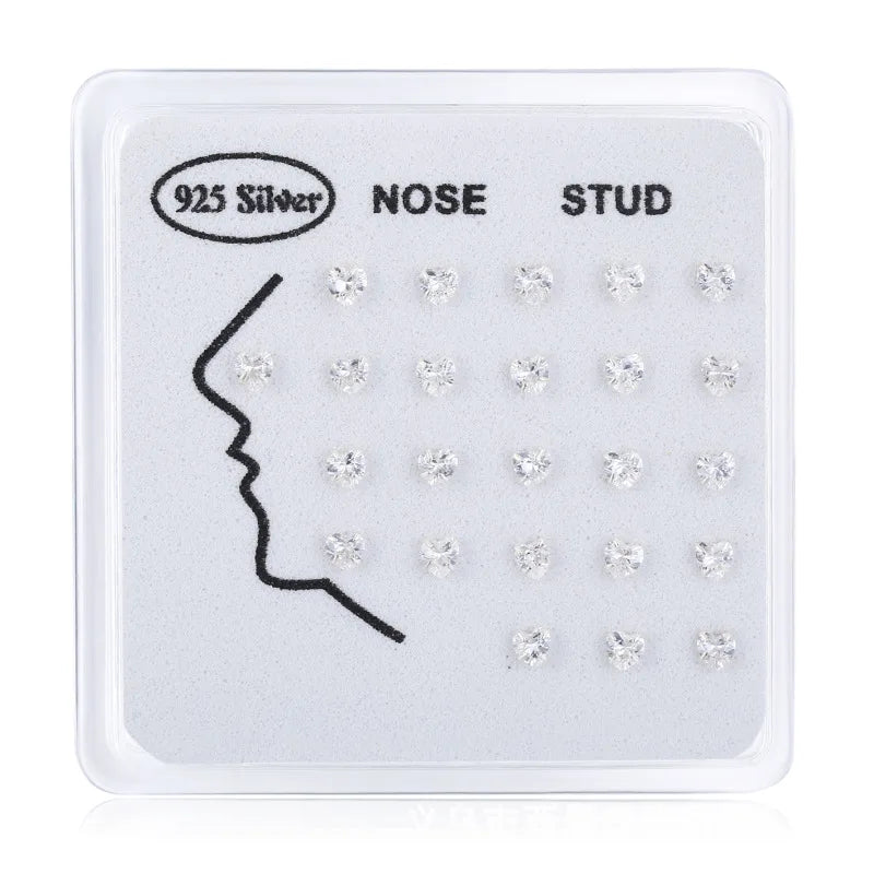 Gaby Heart Shape 925  Sterling Silver Nose Ring  3mm Cz Nose Stud Box of 925 Silver Nose Stud Ring   Body Piercing Jewelry