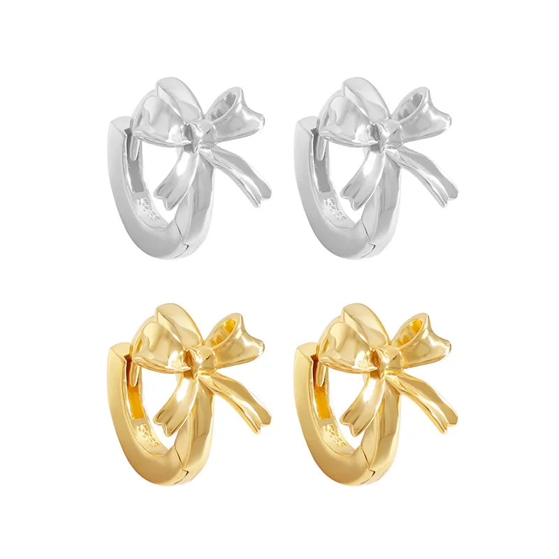 Minimalist Fine Jewelry Hoop Earrings Bowknot Women's Earrings S925 Silver Earrings