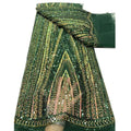 High Quality Eco-Friendly Green Beaded Embroidery African Lace Fabric Polyester 5 Yards Customizable Colors for Bridal