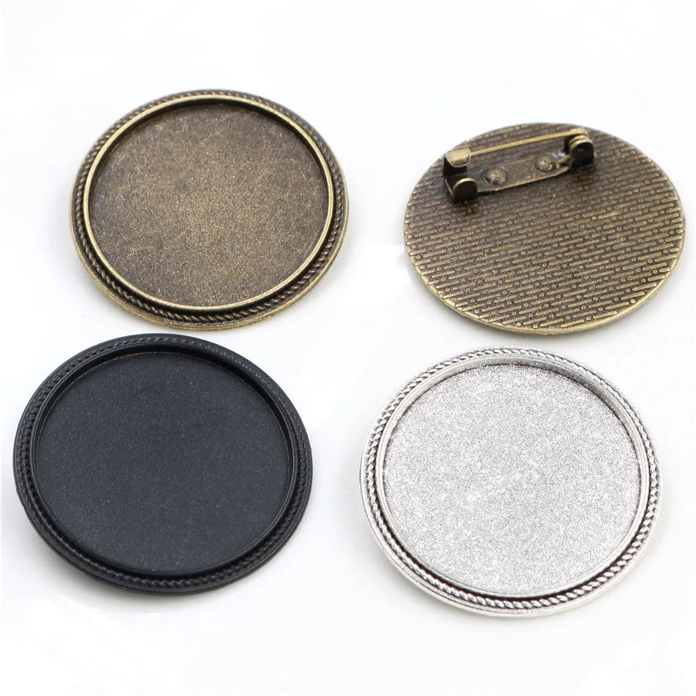 30mm Inner Size Black Antique Silver Plated Bronze Colors Plated Brooch Pin Whirlwind Style Cabochon Base Setting