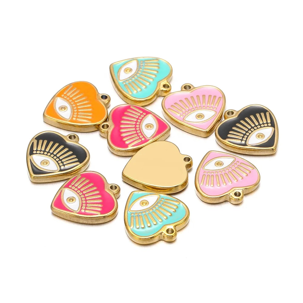 Enamel Heart Mini Pendant and Evileye Charms Bracelets Necklaces DIY Jewelry Findings Handcrafts Accessories