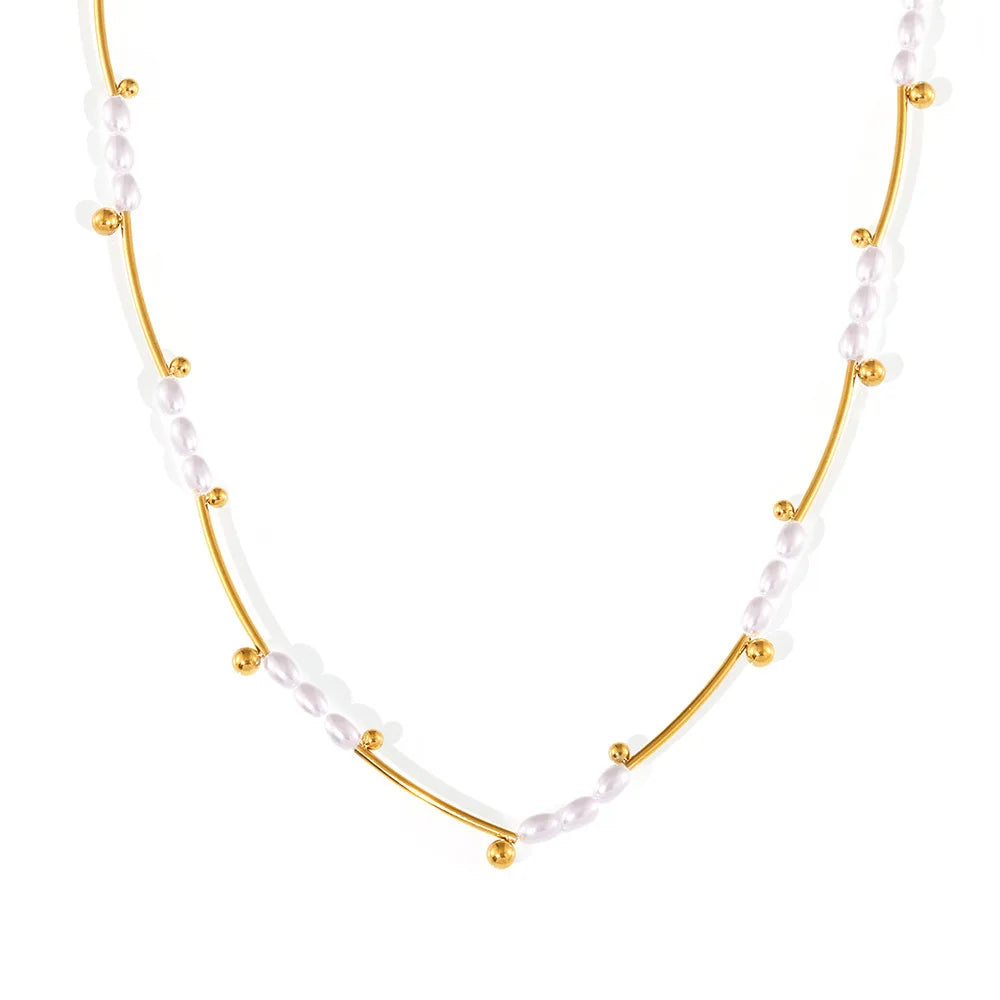 M1011 Trendy Ball Shape Imitation Pearl Stainless Steel 18K Gold Plated Wedding Engagement Necklace for Women