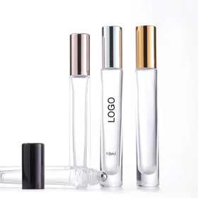 Empty Tall Thick Round Shape Glass Perfume Roller Tube 10ml Silver Black Rose Gold Aluminum Cap Essential Oil Roll on Bottle