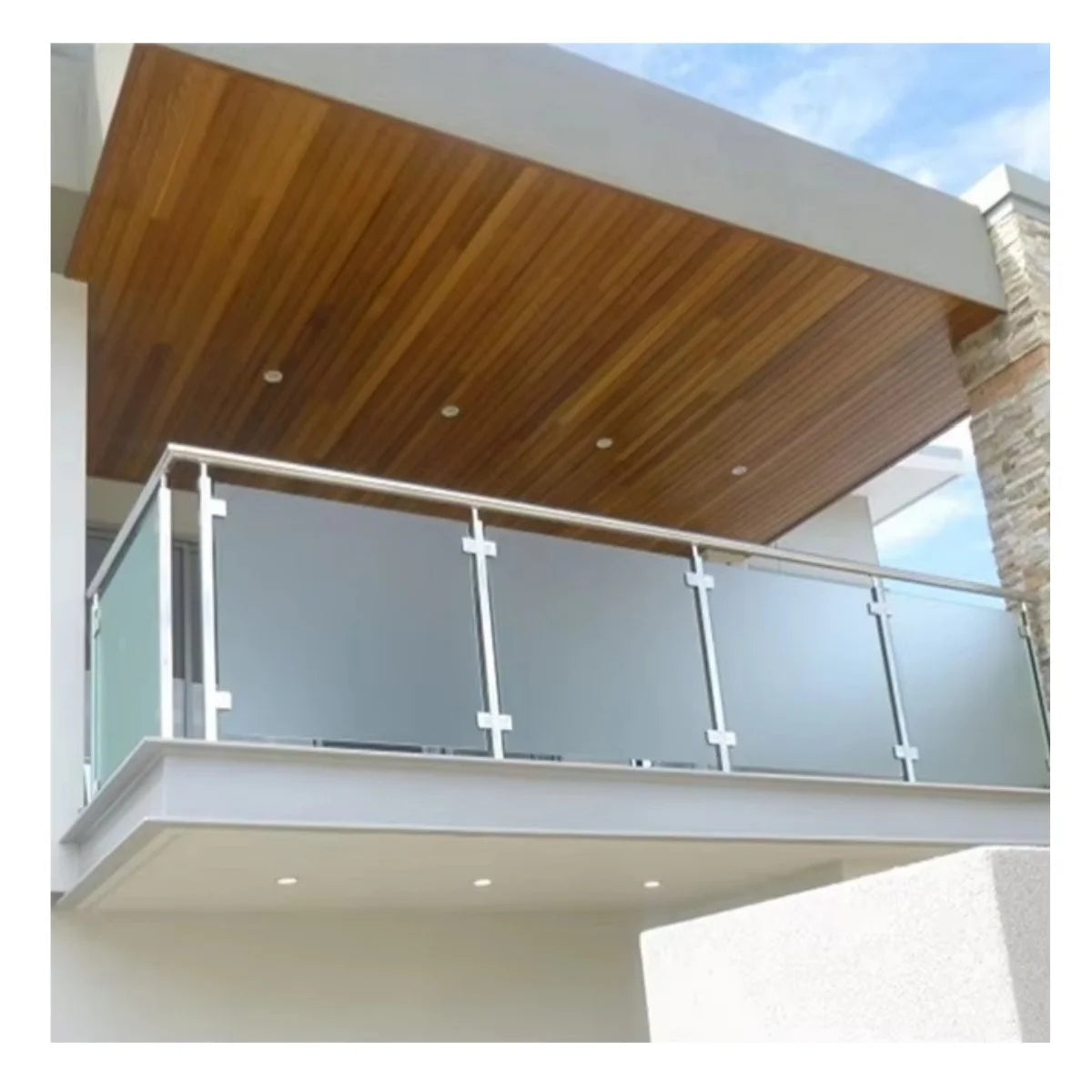 Foshan Factory Modern 12MM Tempered Glass Balustrade Brass Balcony Glass Railing for Villas