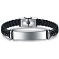 2024 Braided Mens Bracelet Leather Custom Wristband with Stainless Steel Bracelet for Mens