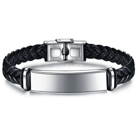 2024 Braided Mens Bracelet Leather Custom Wristband with Stainless Steel Bracelet for Mens