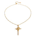 J&D 18k Gold Stainless Steel White Zircon Heart Cross Pendant Necklace 50+5cm Elegant Faith Jewelry