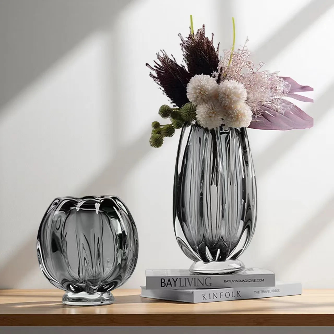 Luxury Petal Luster Vase Modern Desktop Hydroponic Flower Vase Set Glass Flower Vase