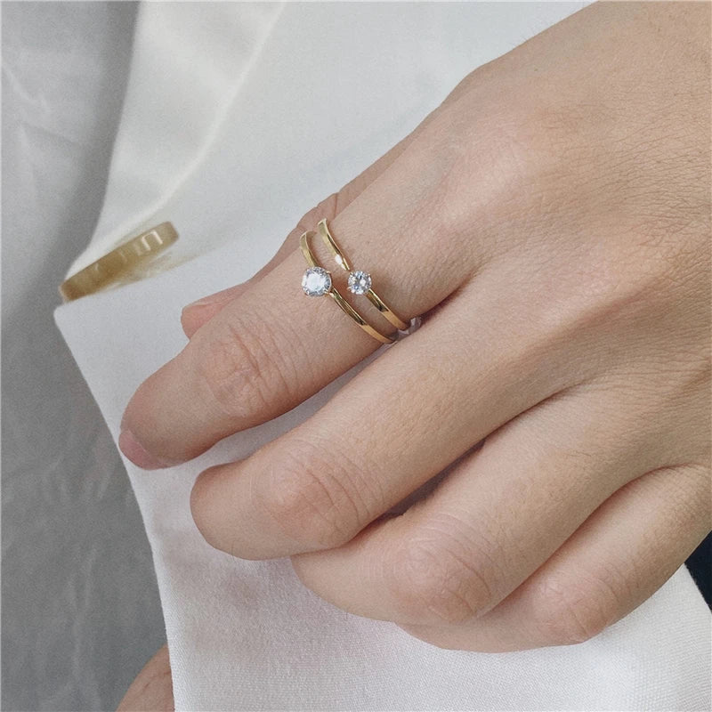 Fenny 18K Gold Plated Fast Delivary 2pcs/set Light Luxury Zirconai Ring Tarnish Free Stainless Steel Wholesale Jewelry