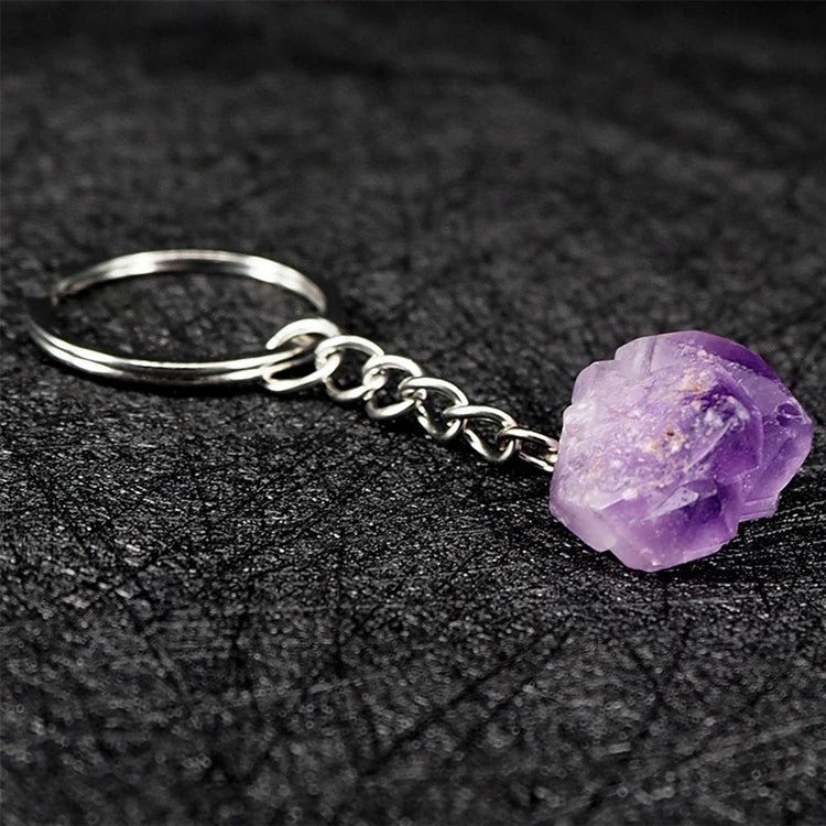 DIY Customized Logo Amethyst Crystal Metal Keychain Souvenir Keyring