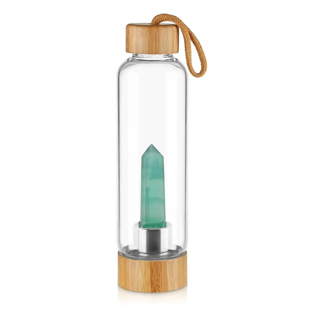 FX Factory Customization logo Infused Gemstone Glass Bamboo Crystal Bottle Wholesale Natural Crystal Energy Water Bottle