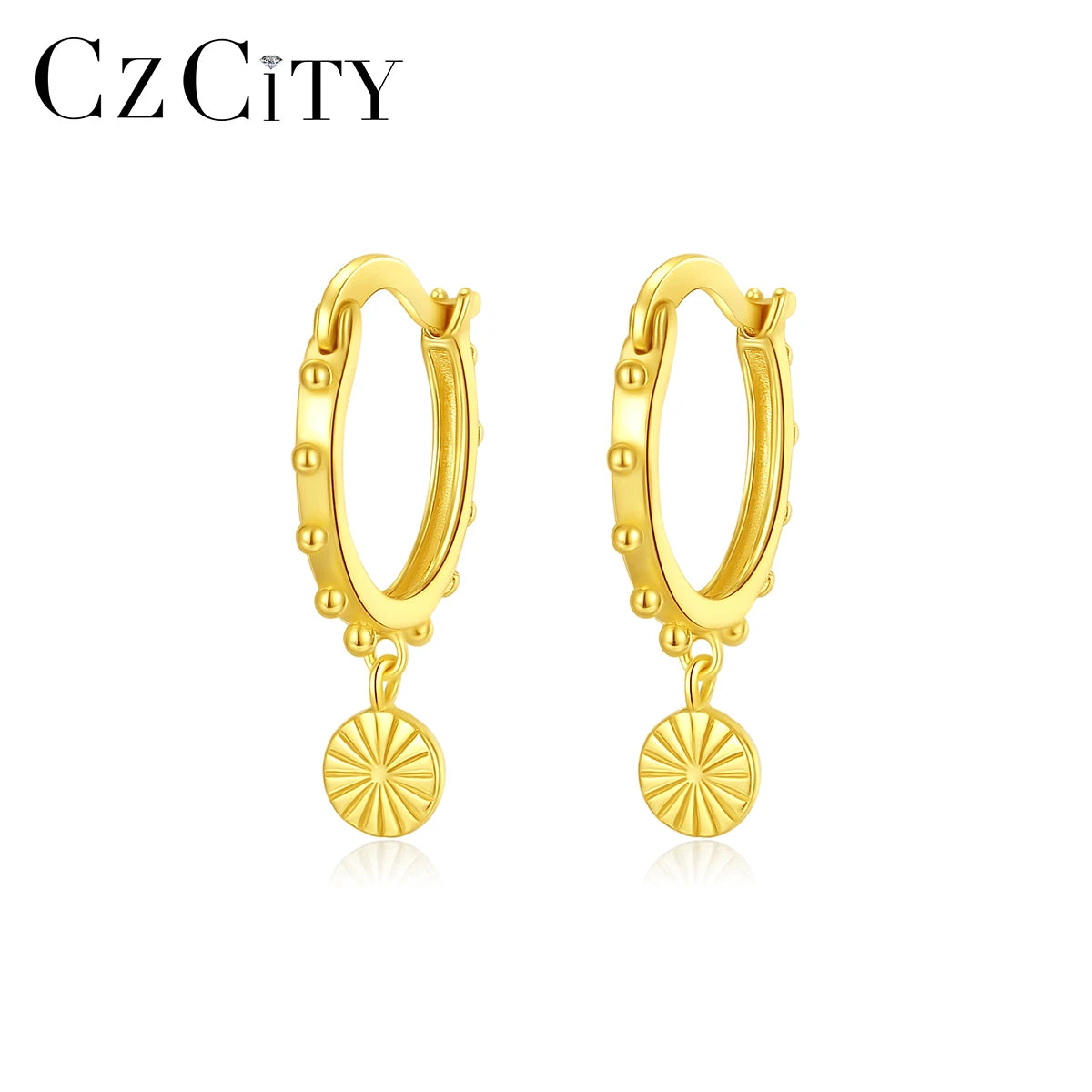 CZCITY Punk Holiday Woman Zircon Geometric Silver Zarconia Clip on Gold Plated Earring Huggie