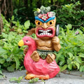 Solar Resin Tiki Statue Hand-painted Glowing Features & Flamingo Detail Garden Outdoor Decor Figurine