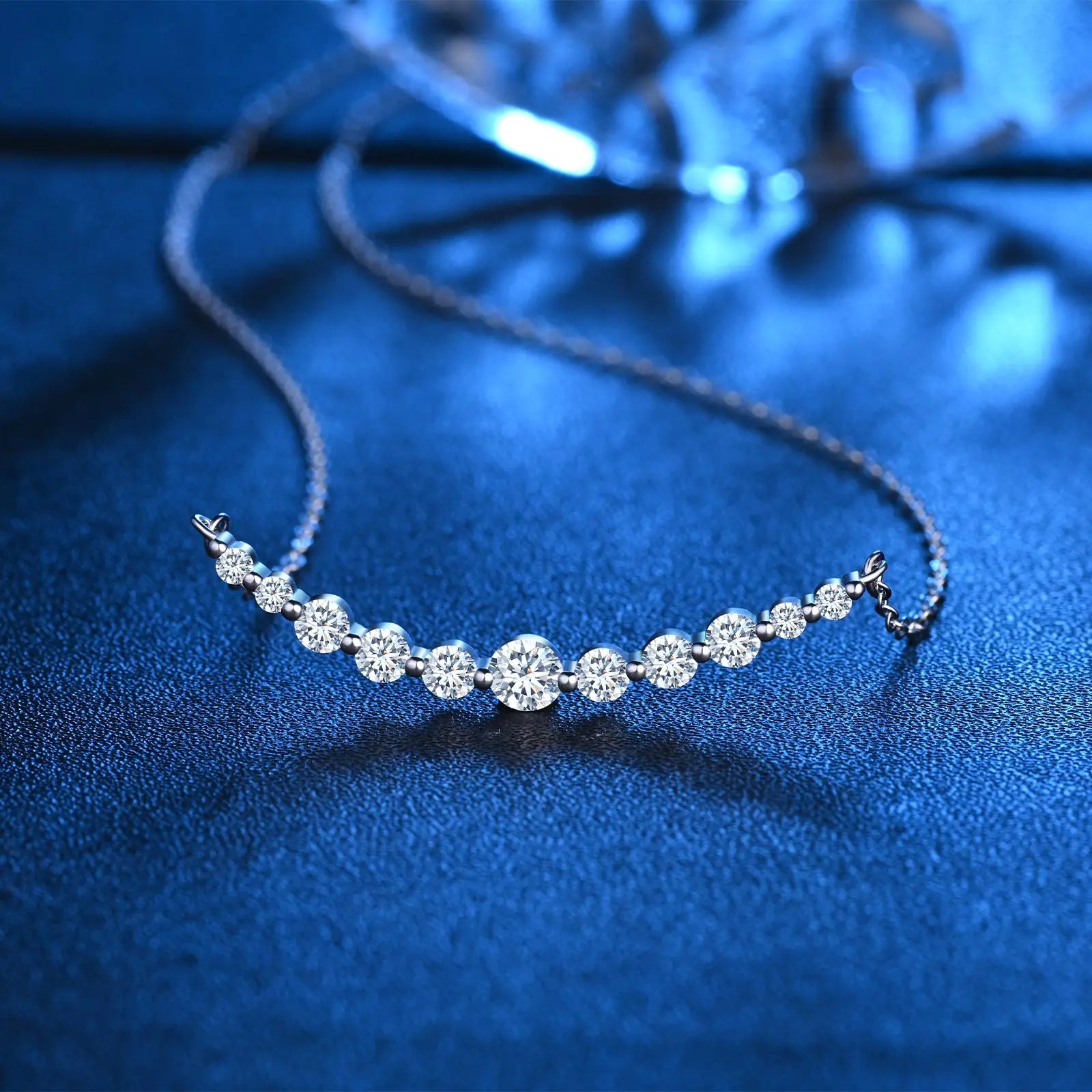 925 Silver 18K White Gold Plated GRA Eternity 11 Diamond Stone Moissanite Necklace Fine Engagement Jewelry for Women