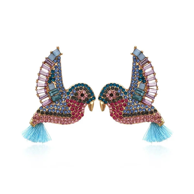 Wholesale New Cute Trend Women Statement Diamond Retro Designer Drop Tassel Animal  Bird Earrings