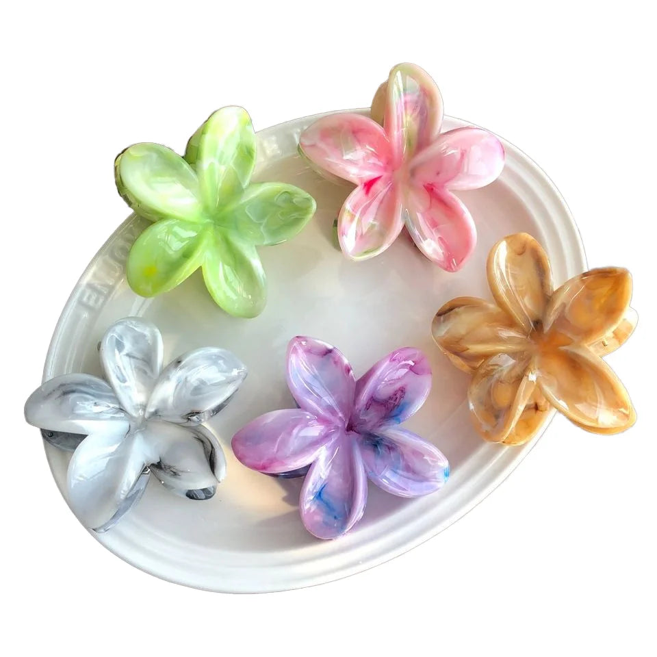 ZiTeng Hawaiian 8CM Egg Flower Hair Claw Sweet Girls' Floral Hair Clips PC Plastic Corolla Ink Painting Accessories