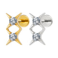 ASTM F136 Titanium Double Star Stud Ear Ring 16G Starburst CZ Flat Back Labret Stud for Children Great for Gift