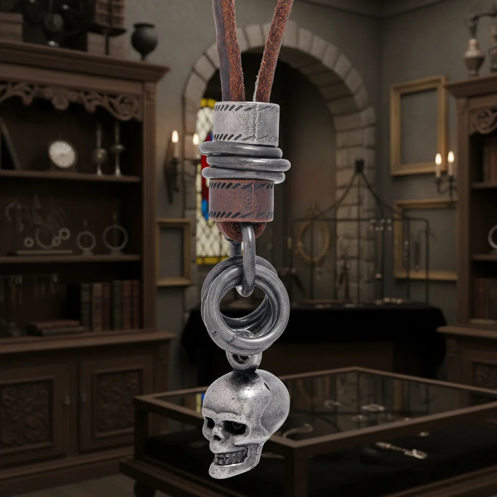 New Creative Design Jewelry Retro Skull Pendant Necklace Fashion Simple Leather Rope Necklace for Men