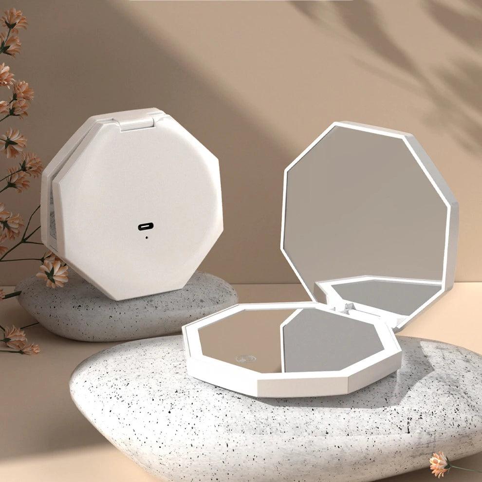 Zonyin Hot Sale Portable LED Pocket Cosmetic Mirror Two-Sided 2X Magnifying Lighted Vanity Pocket Makeup Mirror for Travel Use