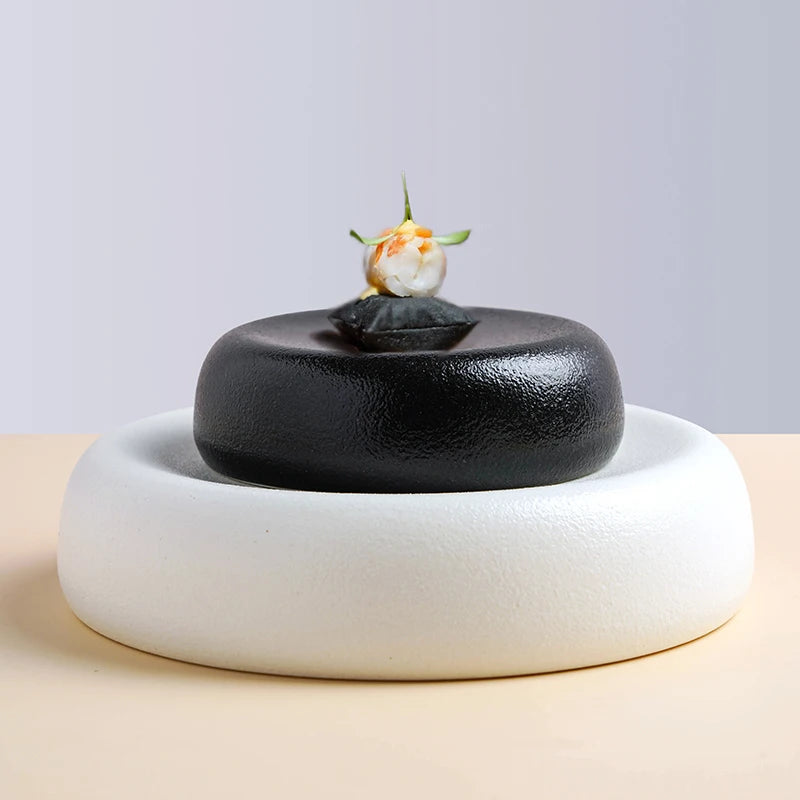 NEW Ceramic Dinner Plate Frosty Black Cold Dishes Sweet Dessert Pasta Sushi Salad Serving Tray Party Buffet Restaurant Tableware