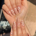 Temooi Wholesale 24Pcs ABS False Nails Simple Heart Almond Cute Design Press on Nails With Nail Glue
