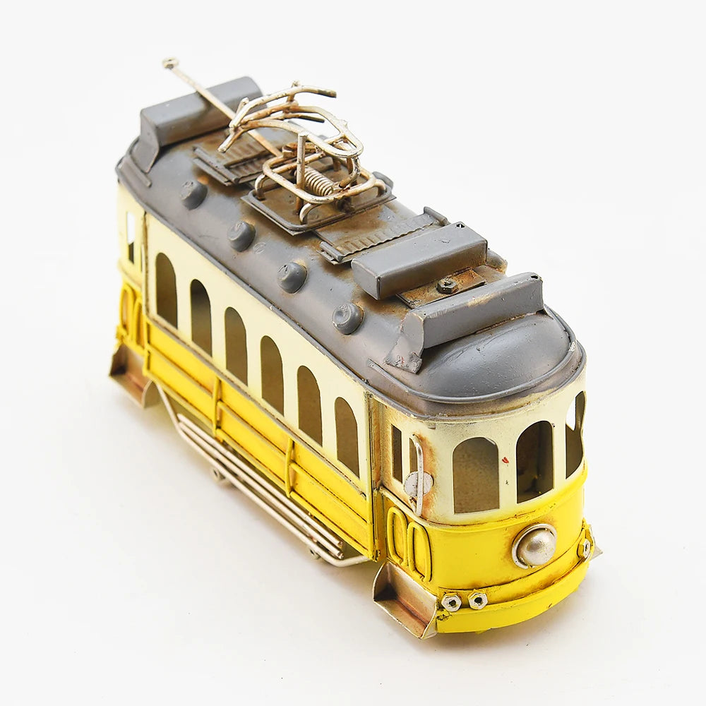 Yellow Vintage Tram Miniature Antique Cars Custom Home Decoration Metal Ornaments Antique Model Cars