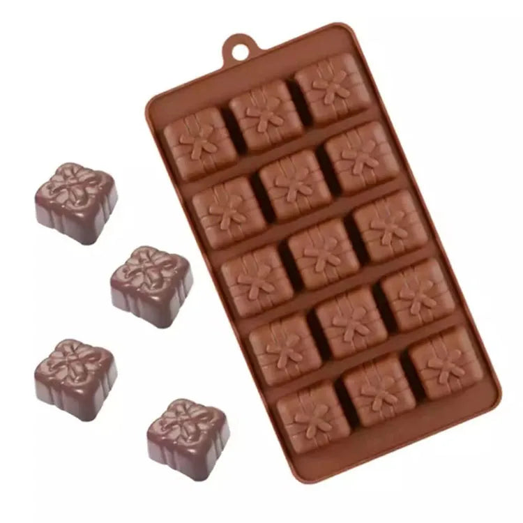 15 Holes 3D Silicone Mold Christmas Gift Box Present Kitchen Cube Mould Chocolate Candy Pudding Mold Baking Ice Accessories