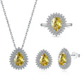 Fine Jewelry 925 Sterling Silver Oval Crystal Ring Stud Earrings and Necklace Fine Jewelry Set