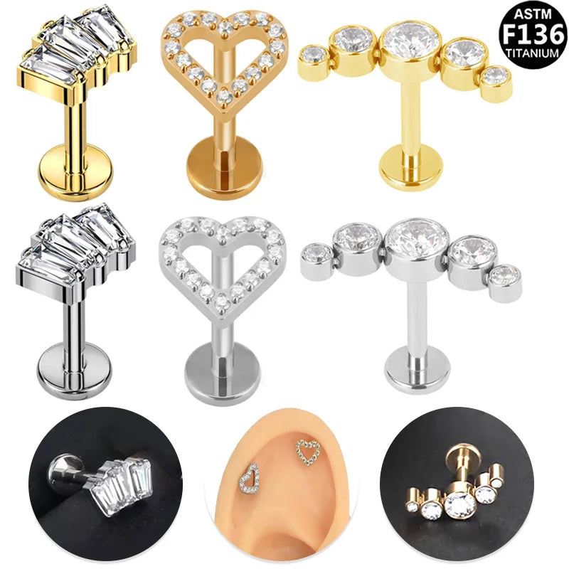 Gaby ASTM F136 Titanium Threadless Flatback Labret Fine Jewelry Flower Shape Lip Rings Helix Earring Wholesale Piercing Jewelry