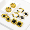 New Arrival Jewelry Black Agate Drop Earring 18K PVD Gold Plated Stainless Steel Semi Texture Stone Earrings