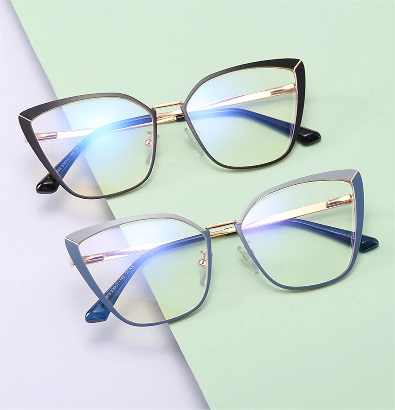Custom Designer Fashion Metal Cat Eye Anti Blue Light Optical Eyeglasses Frames