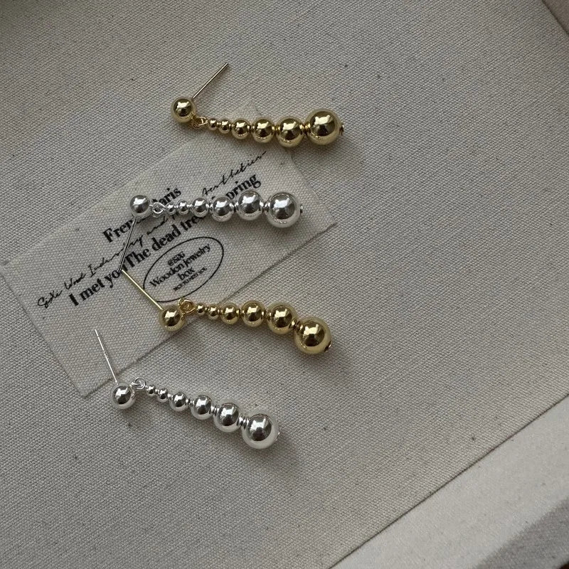 Handmade 925 Sterling Silver Round Ball Beads Drop Earrings Women Gifts for Birthday