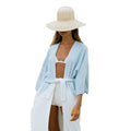 KY Women's Cotton Kimonos Plus Size Waist Tie Robes Thermal Properties Half Sleeve Length Knee Pattern Beach Hotel Sleep Wear