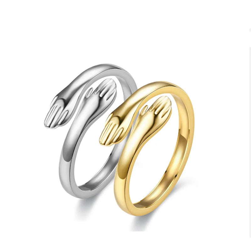 Best Friend Gift Adjustable Open Women Girls Love Couple Hug Ring Stainless Steel