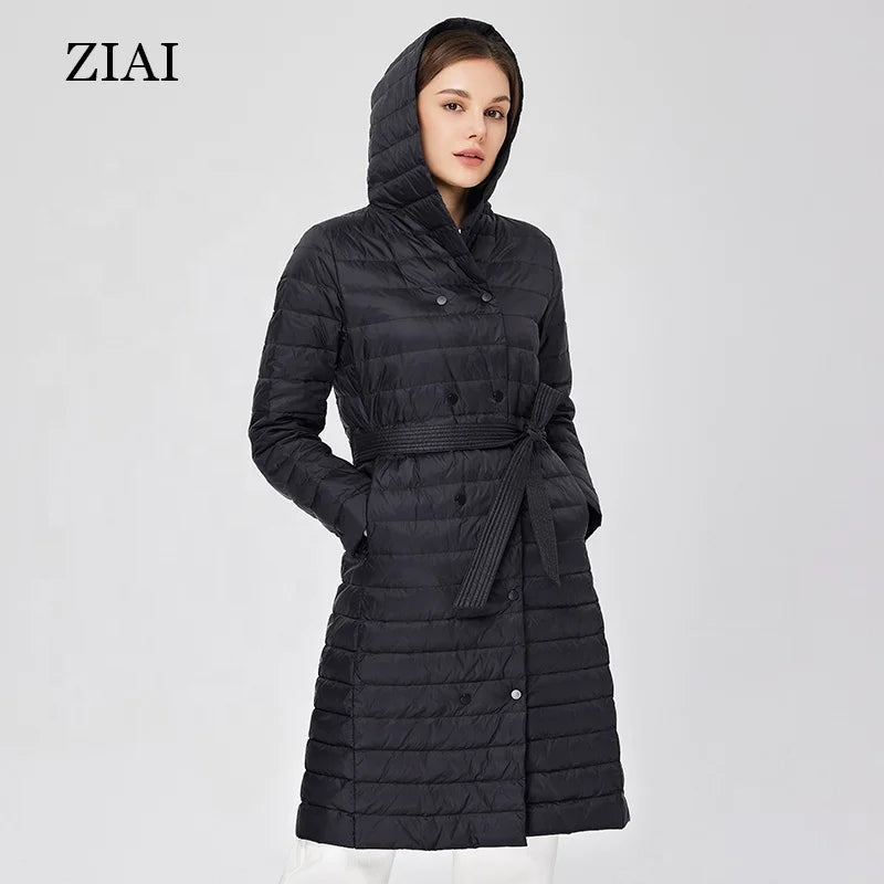 Fashion Ladies Quilted Puffer Coat Women Lightweight Double-breasted Button Padded Coat With Belt