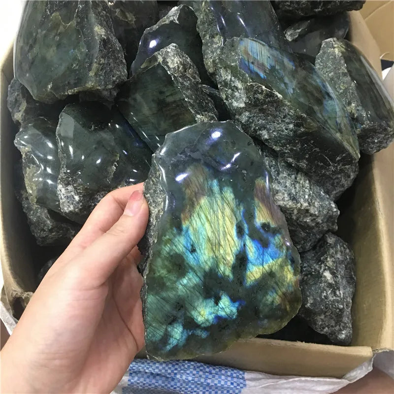 Natural Flash Labradorite Quartz Crystal Slice Rough Labradorite Stone for Decoration