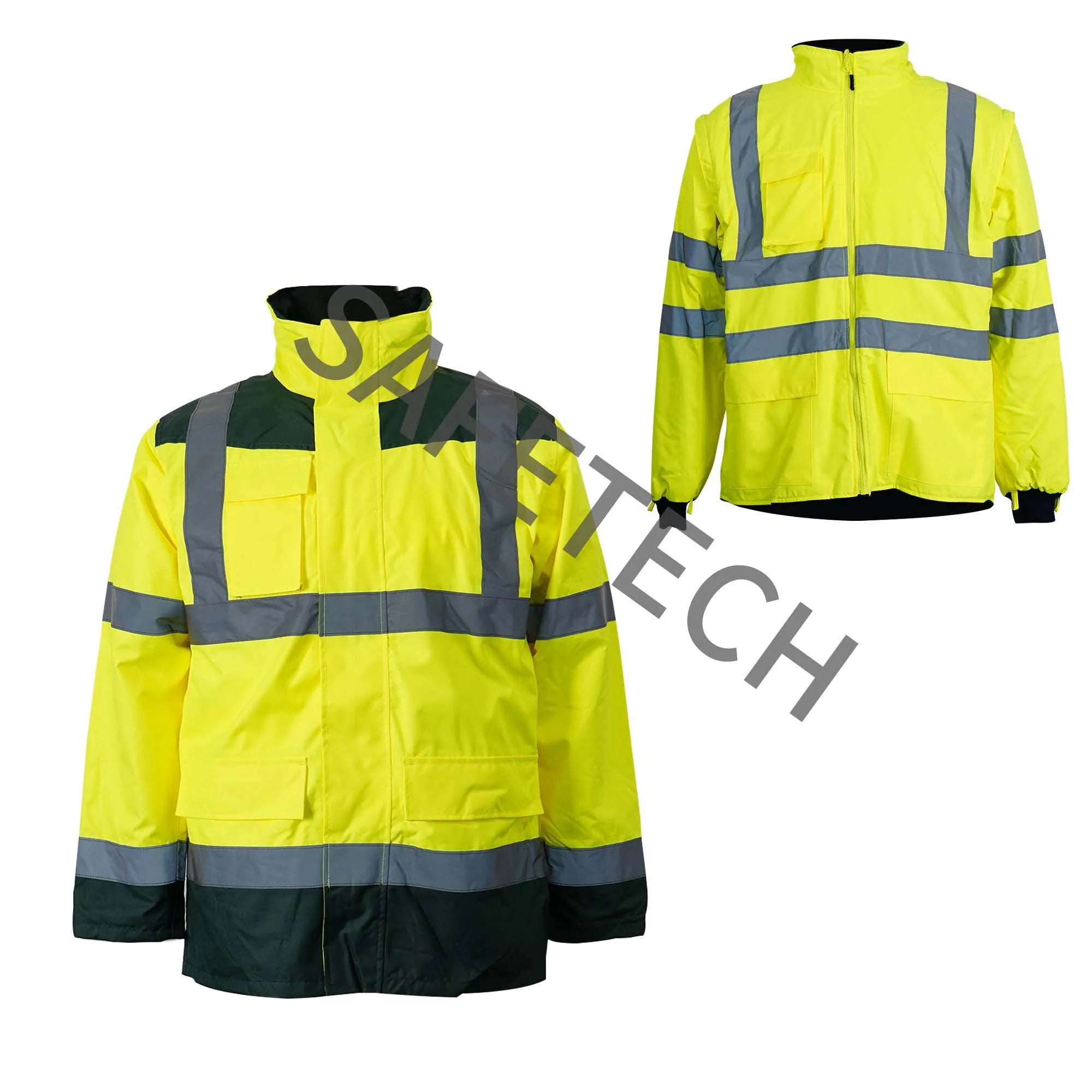 Fluorescent Yellow Hi Vis Waterproof Windproof Safety Clothing Cotton Winter Customized Workwear
