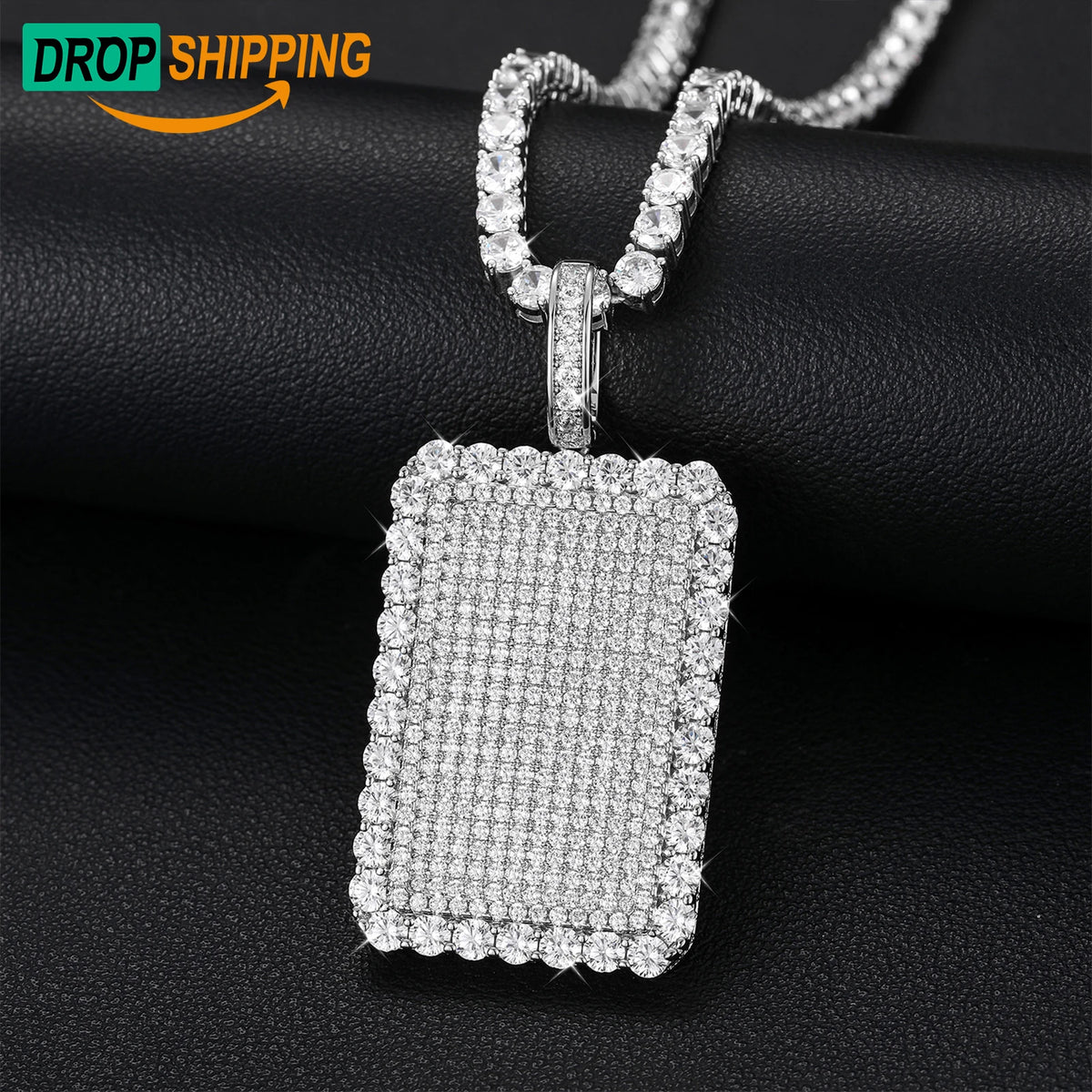 Dropshipping Full VVS Moissanite Iced Out Dog Tag Pendant 925 Sterling Silver Mossanite Jewelry Hip Hop Men White Gold MegaBDM