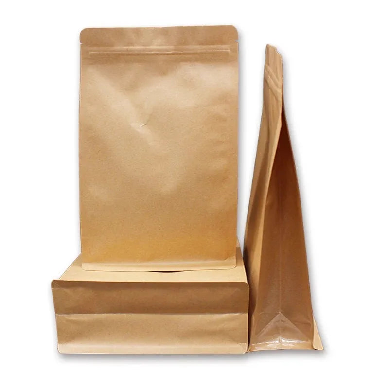Eco Friendly in Stock Wholesale Food Grade 8 Side Seal Stand up Kraft Coffee Stand up Pouch With Zip Lock