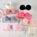 Flannel Vintage Pom Pom Headband with Adjustable Elastic for Women Yoga Exercise Shower Hairband Daily Life Use Plush Ball