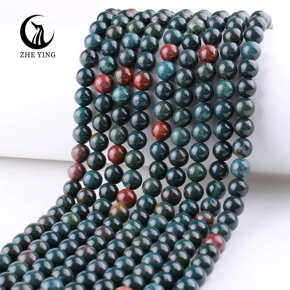 Zhe Ying 6/8/10mm Indian Blood Stone Beads Natural Stone Blood Stone Loose Beads
