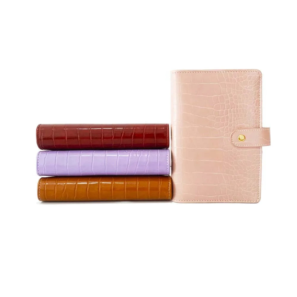Hot Sales A6 Personal Size Crocodile Texture Faux Leather Planner Loose-Leaf Binder with 6 Rings and Gold Button PU Agenda