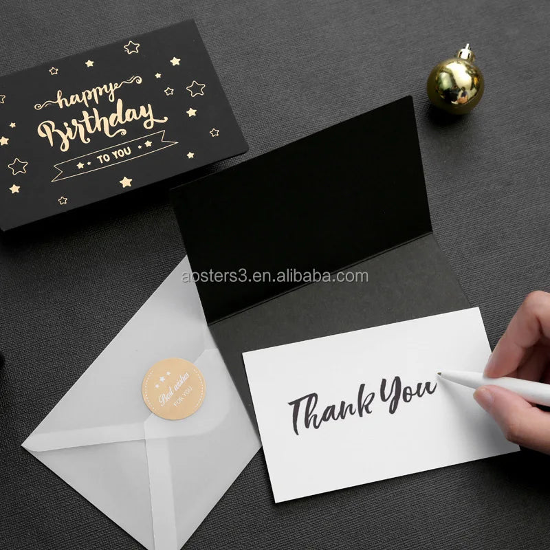 New Black Paper Cards for Gift with Envelopes Customized Design Printing Greeting Cards