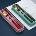 Portable Stainless Steel Mirror Polish Silverware Knife Spoon Fork Case Travel 3-Piece Korean Camping Business Gift Cutlery Set