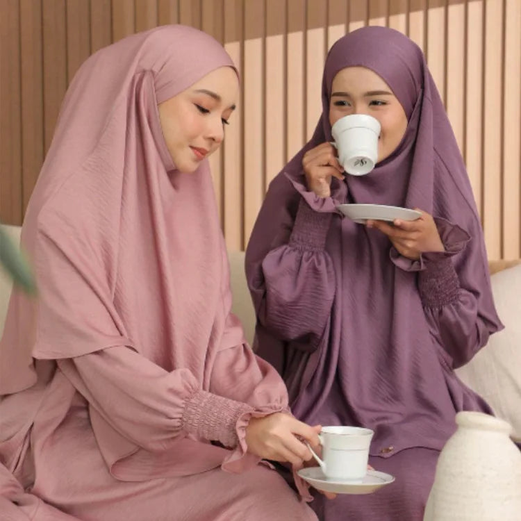 Latest Islamic Prayer Butterfly Abaya and Khimar Set Ramadan Wrinkle Polyester One Layer Khimar Abaya 2 Piece