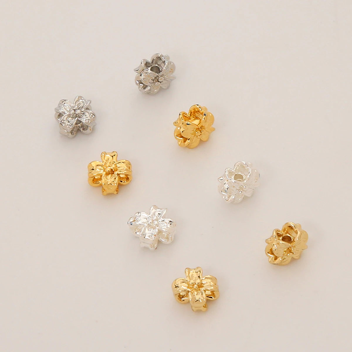 18K Gold Plated Brass Cross Shaped Bead Double Sided Pattern  Spacers Bead Four Leaf Clover Loose Bead