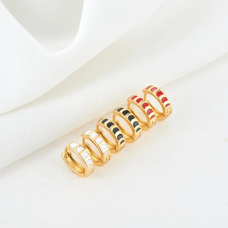 Wholesale 14K Gold Plated Round Enamel Huggie Hoop Earring for Women's Jewelry Earrings