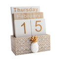 Wood Block Perpetual Calendar Month Week Date Display Bamboo Wood Date Desk Calendar