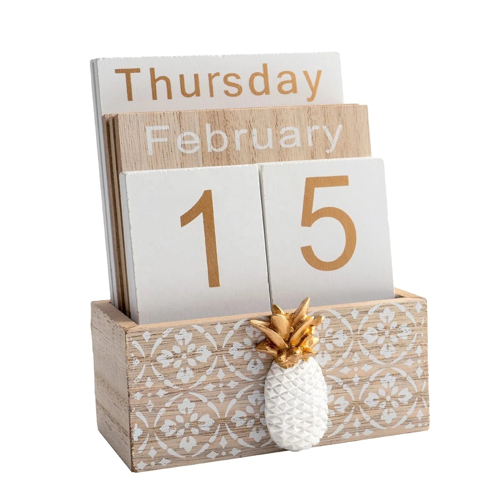 Wood Block Perpetual Calendar Month Week Date Display Bamboo Wood Date Desk Calendar