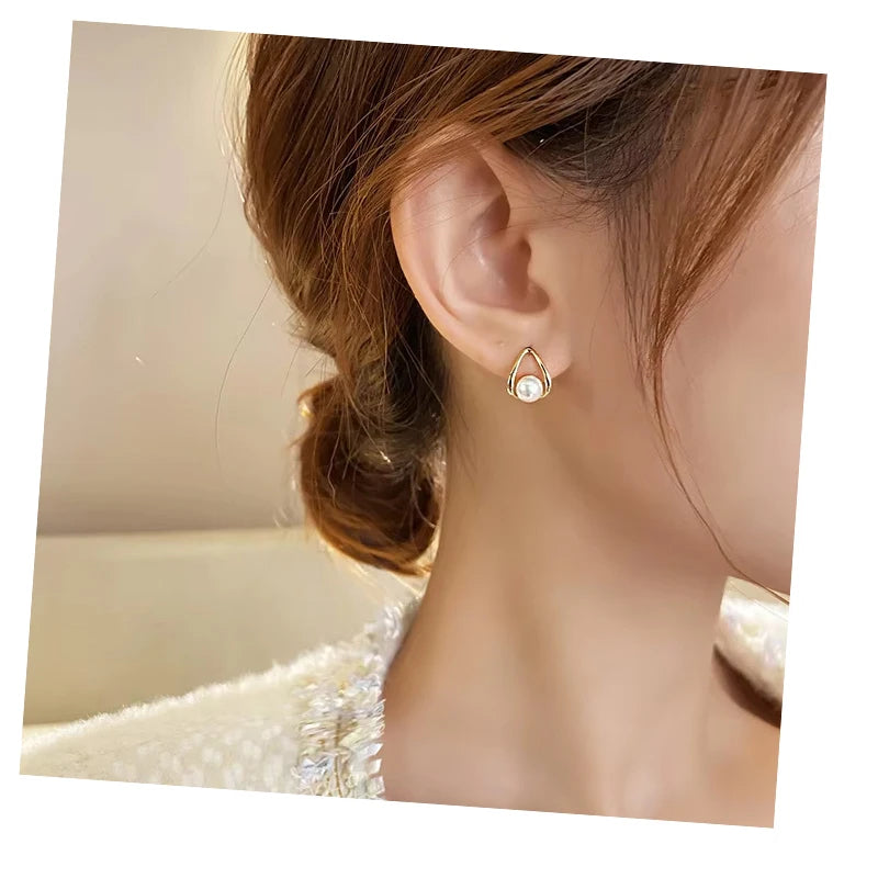 VKME Fashion Gold Geometric Pearl Earrings for Women Jewelry
